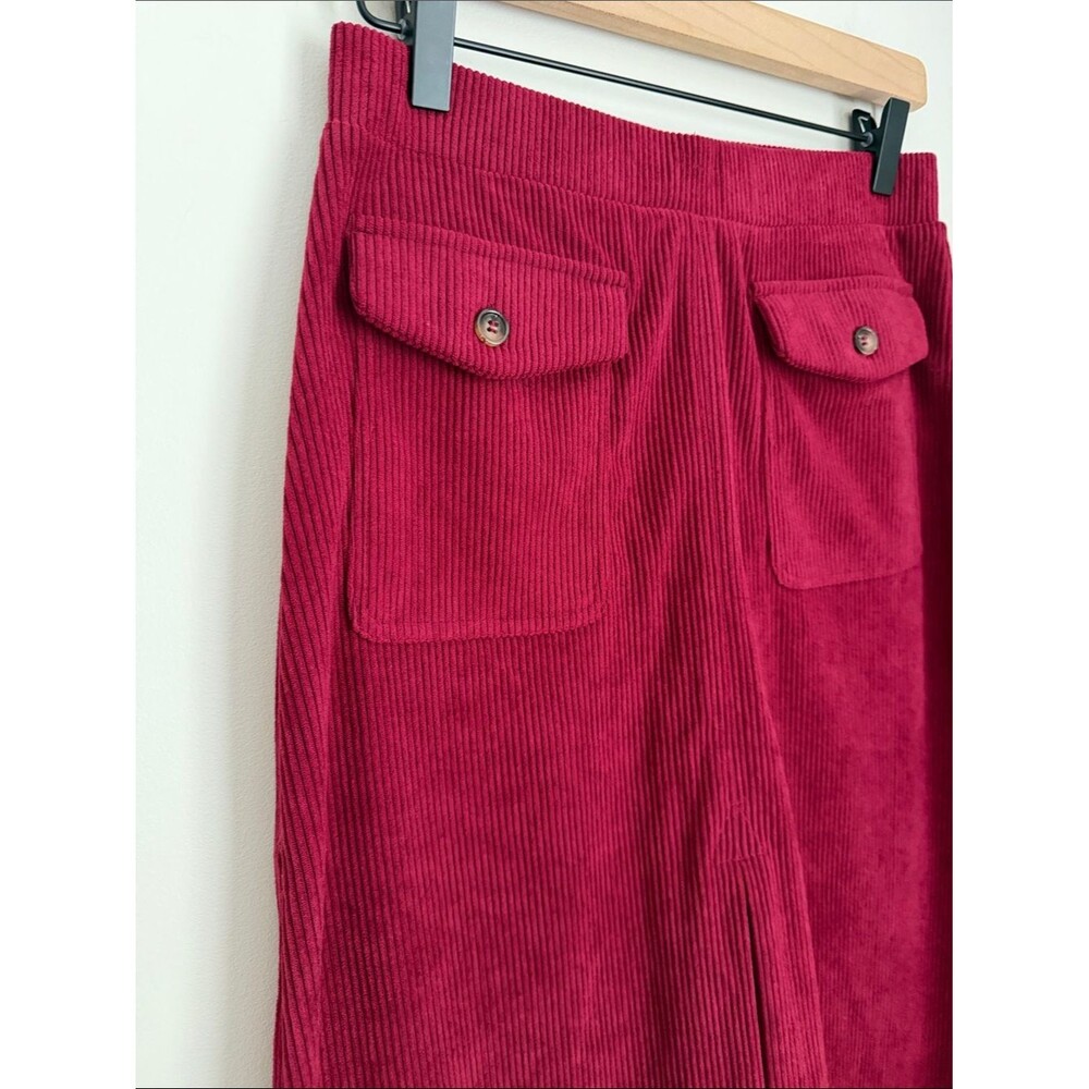 NWT Halara Women’s Size S Corduroy Midi Skirt Pink Berry Elastic Waist Pocket - Picture 4 of 9
